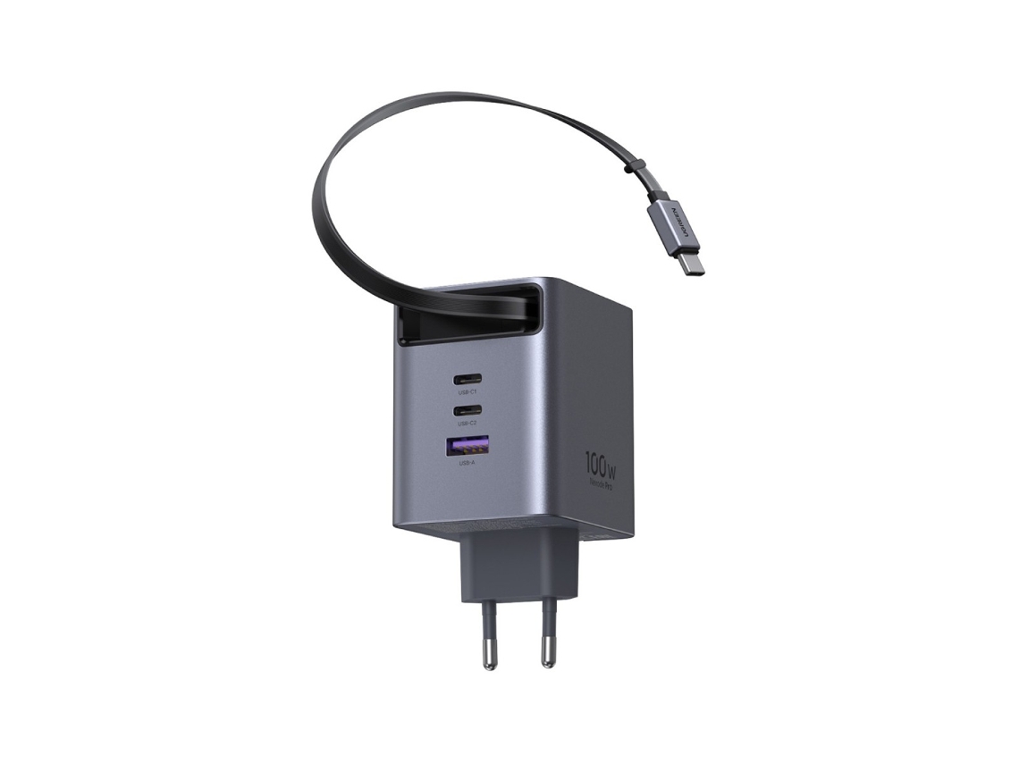 Carregador Ugreen Nexode Gan Infinity 1x Usb-a + 2x Usb-c 100w Com Cabo Retrátil