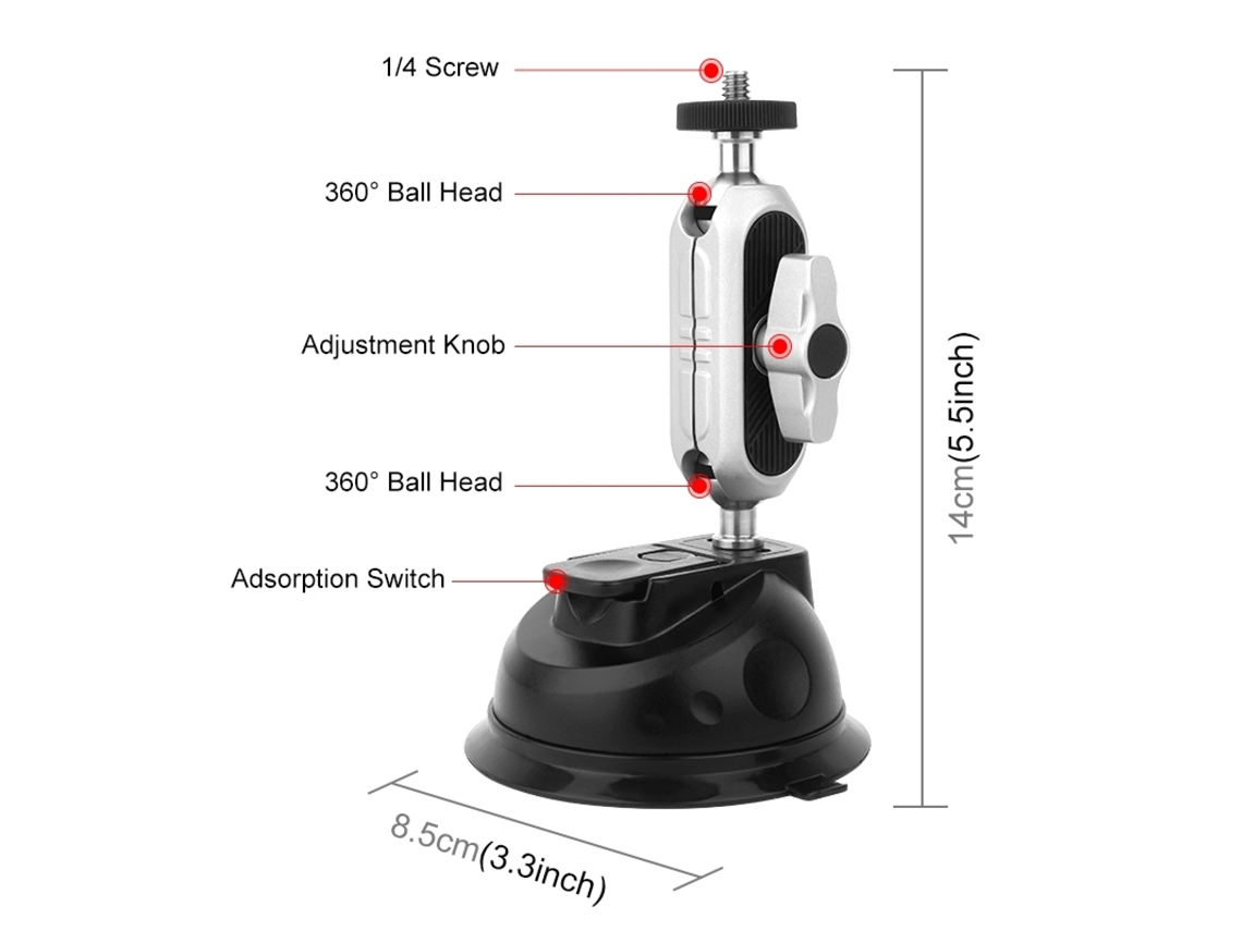 Suporte com ventosa para celulares, câmeras, iPhones e GoPros - Ideal para carros e acessórios móveis.