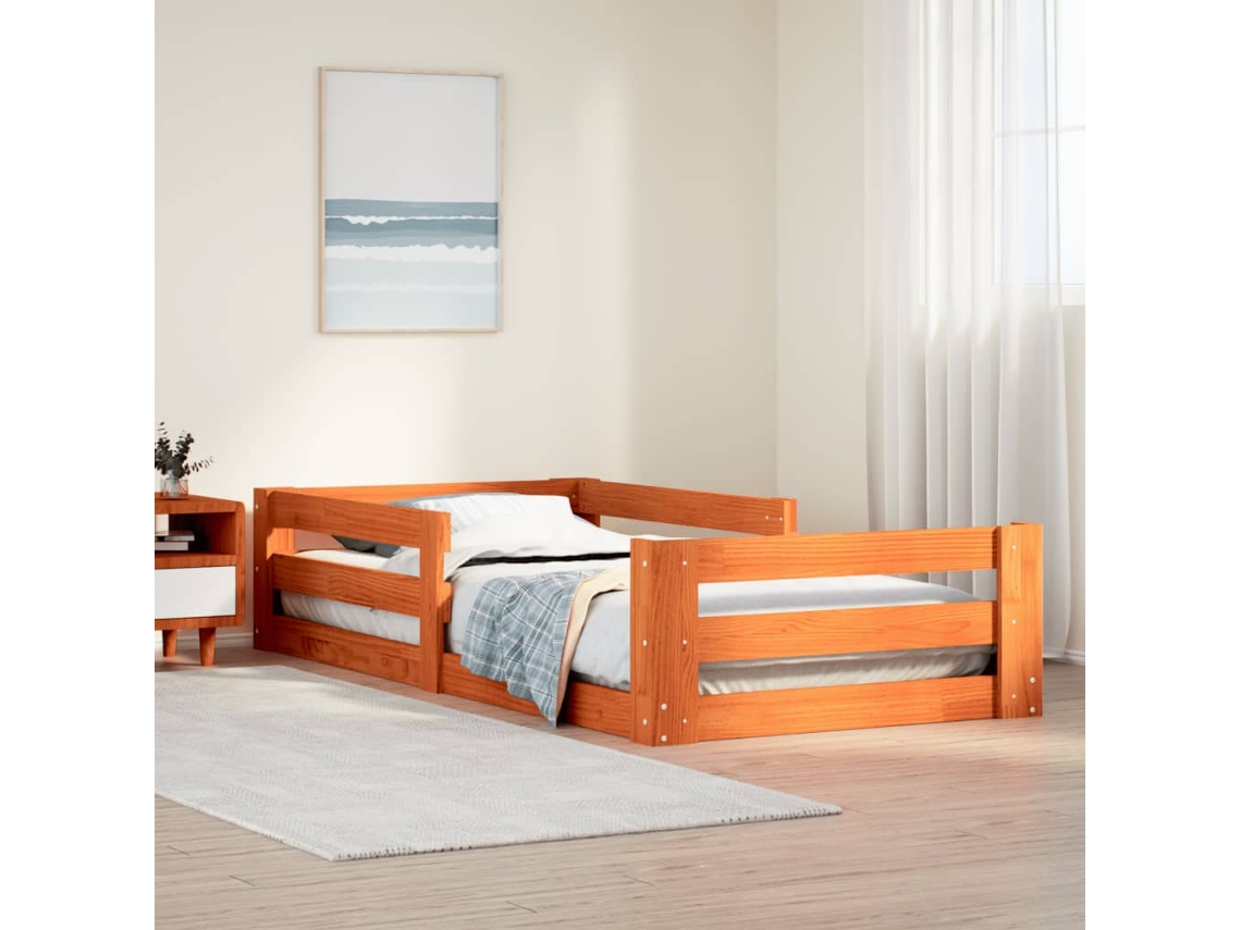 Vidaxl Cama Sem Colchão 90x200 Cm Pinho Maciço Castanho-mel