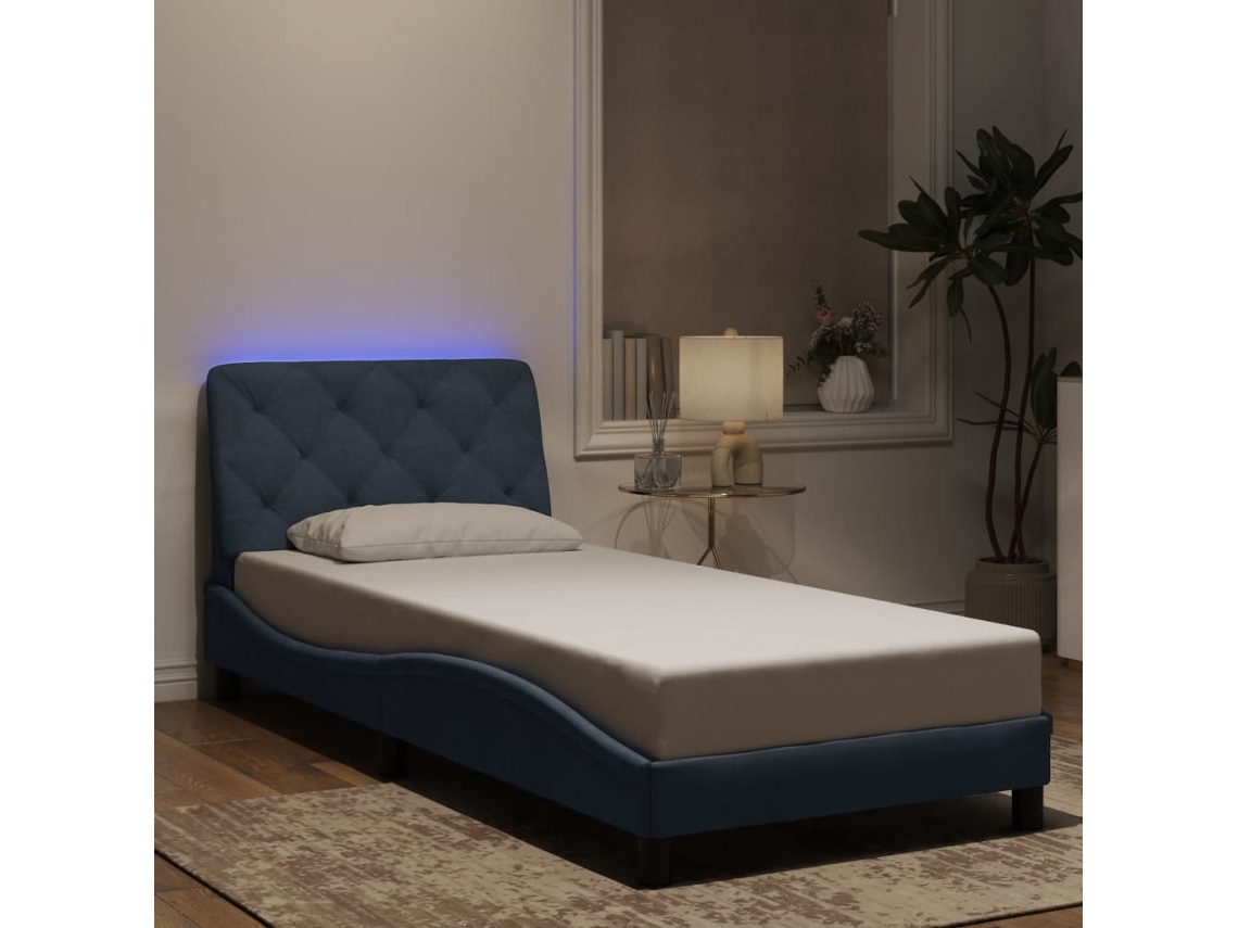 Estrutura De Cama C/ Luzes Led 90x190 Cm Veludo Cinzento-escuro