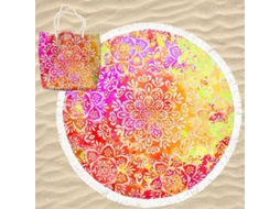 Toalha De Praia Microfibra Redonda Mandalas Flores Multicolorida Com Saco