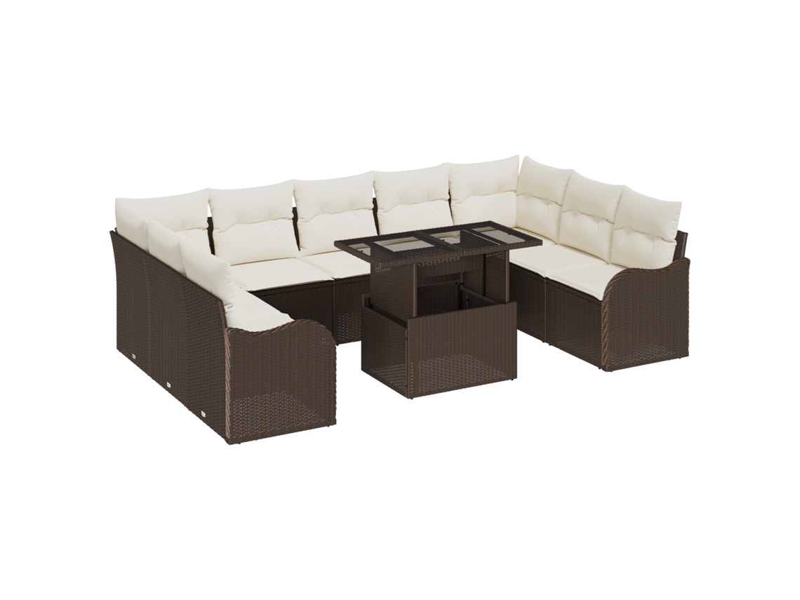 Conjunto 10 De Sofá Para Jardim Com Almofadas Vidaxl Marrom Rattan Sintético