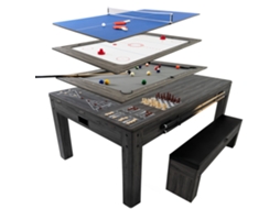 Mesa Multijogos 7 Em 1 Com Banco - Efeito Madeira Cinza | Bilhar, Pingue-pongue, Air Hockey, Xadrez, Gamão, Shuffleboard