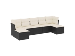 Conjunto 7 de sofás p/ jardim c/ almofadões VIDAXL vime PE preto
