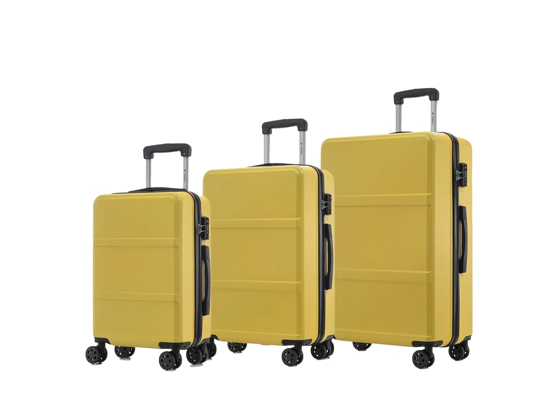 Conjunto De Malas, Cadeado Tsa, Rodas Giratórias 360°, Amarelo (20 + 24 + 28 Polegadas)