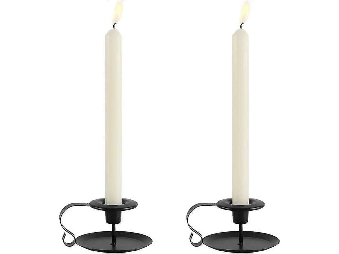 2 Castiçais Retrô De Ferro Preto Com Alça, Sem Velas
