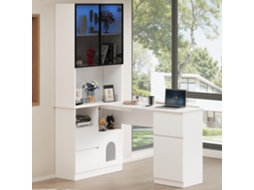 Mesa Canto Led 120x80x180cm, 3 Gavetas, 2 Portas, Com Pet Place E Organizer Cabos