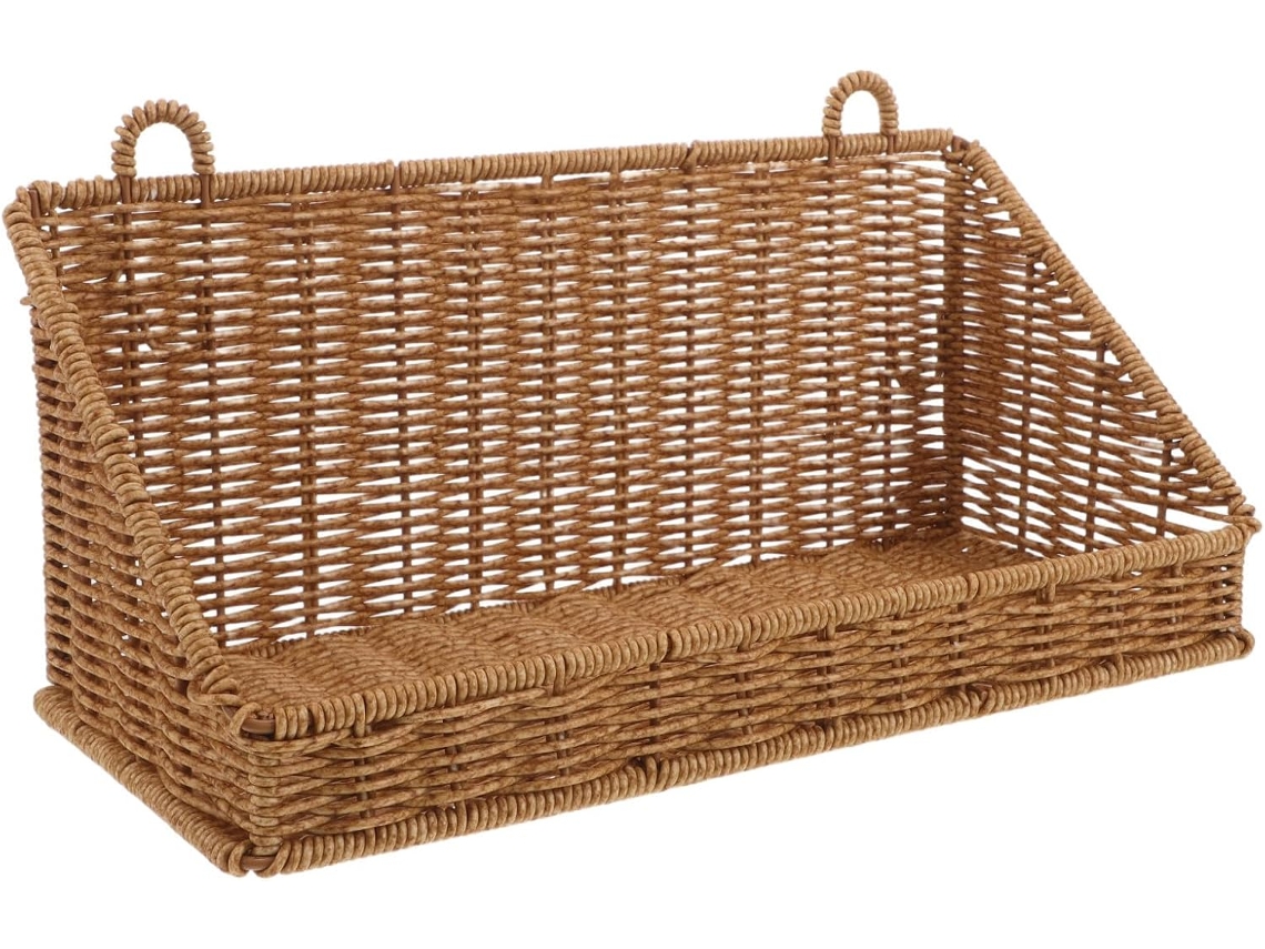 Cesto De Parede Em Rattan Plástico Sem Furos, Com Design Resistente À Umidade, Cor Cáqui, Para Colocar Sobre O Vaso