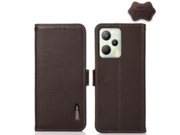 Capa De Celular De Couro De Lichia Com Rfid E Ímã Lateral Para Oppo Realme C35 Khazneh