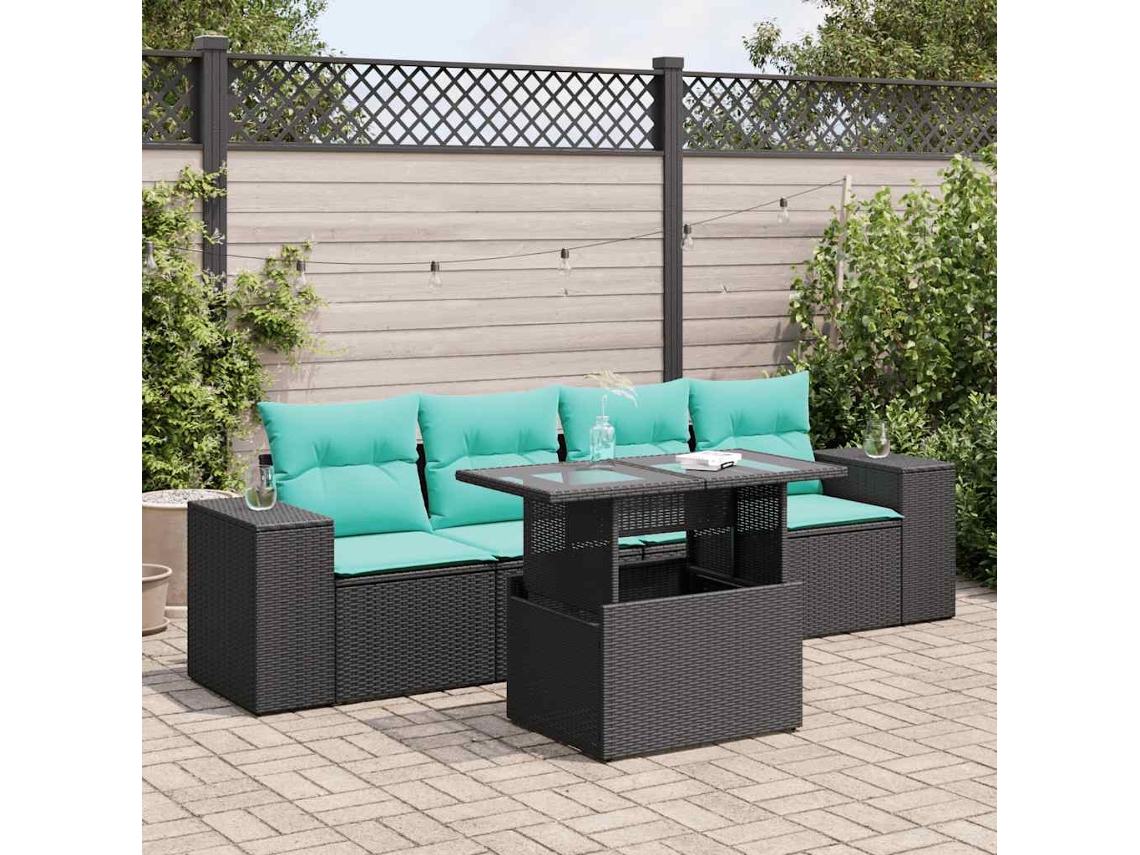 Vidaxl 5 Pcs Conjunto Sofás De Jardim Com Almofadões Acácia E Vime Pe