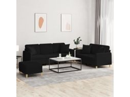 Vidaxl 3 Pcs Conjunto De Sofás Com Almofadas Tecido Preto