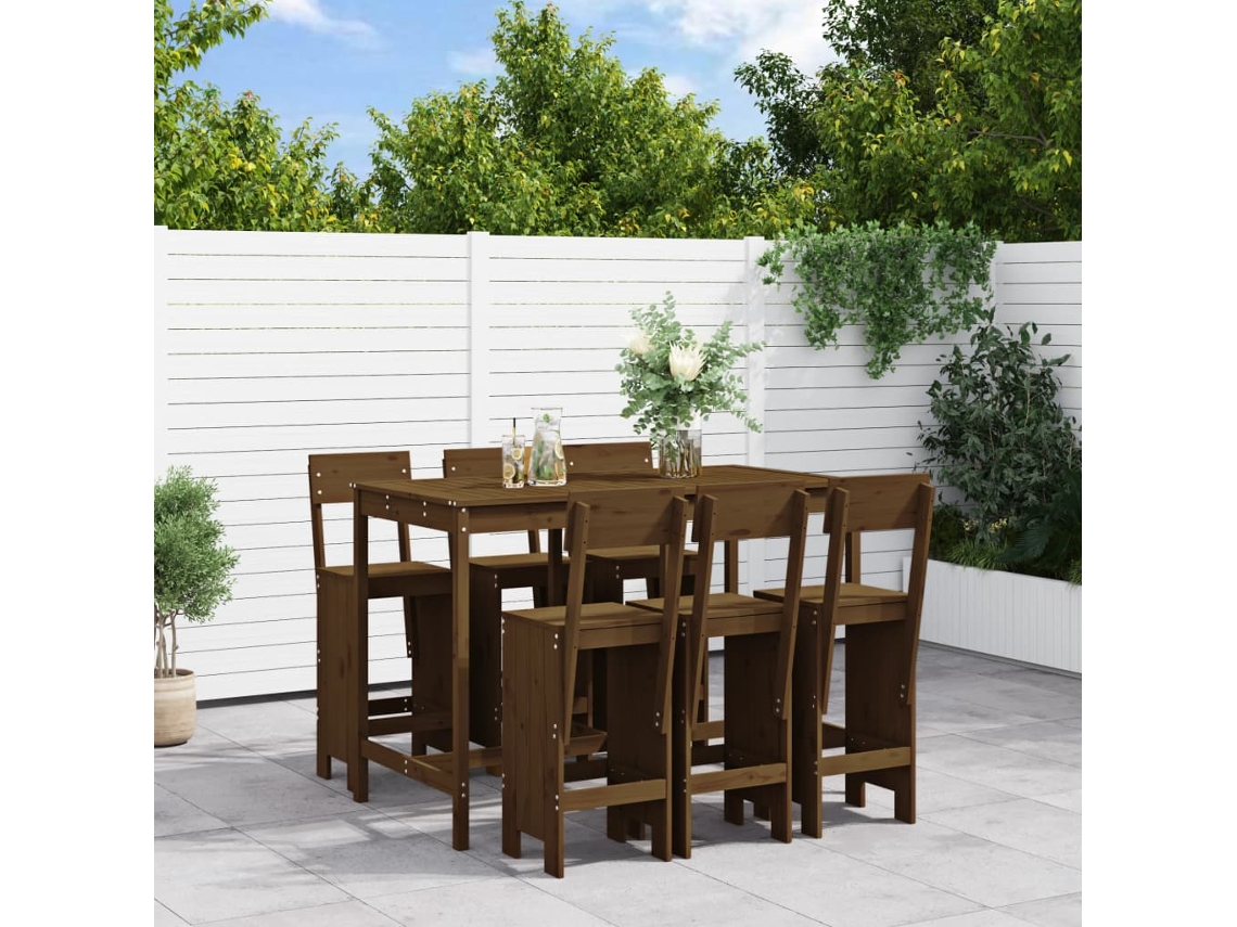 Vidaxl 7 Pcs Conj. De Bar P/ Jardim Madeira Pinho Maciça Castanho-mel