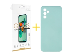 Pack 1 x Película de Vidro Temperado 2.5D + Capa SKYHE Samsung Galaxy A36 5G Silicone Líquido Verde-Água