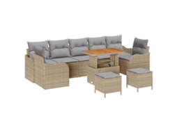 Conjunto 10 Conjunto De Móveis De Jardim Vidaxl Bege Vime Pe (286 X 122,5 X 85 Cm)