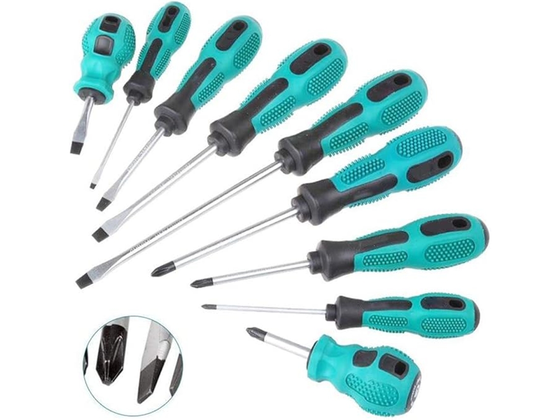 Conjunto De 9 Chaves De Fenda Cr, V Com Cabo Confortável E Resistente