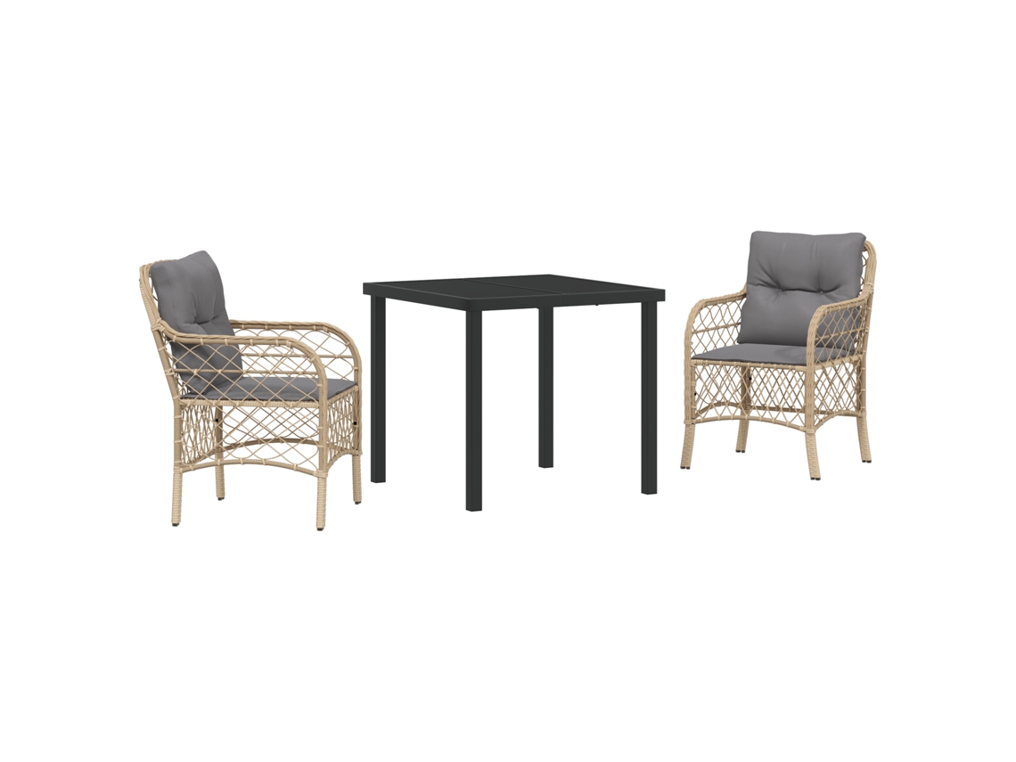 Conjunto 3 De Jantar De Vidaxl Com Travesseiros Bege Rattan Poliéster