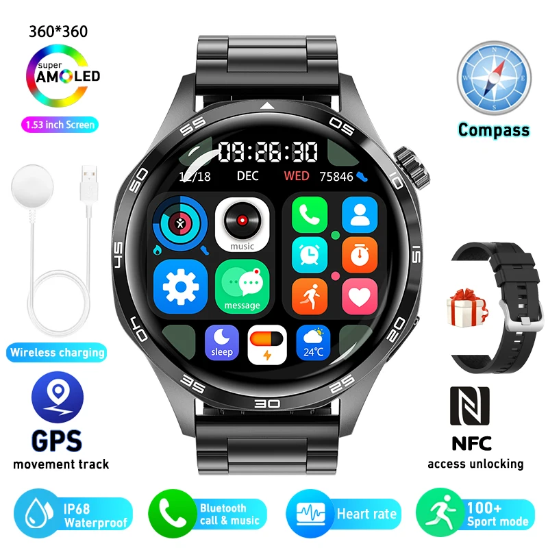 Smartwatch Watch 5 Pro com Gps, Nfc, Tela Amoled e Monitoramento de Frequência Cardíaca. MDUG (aço Preto)
