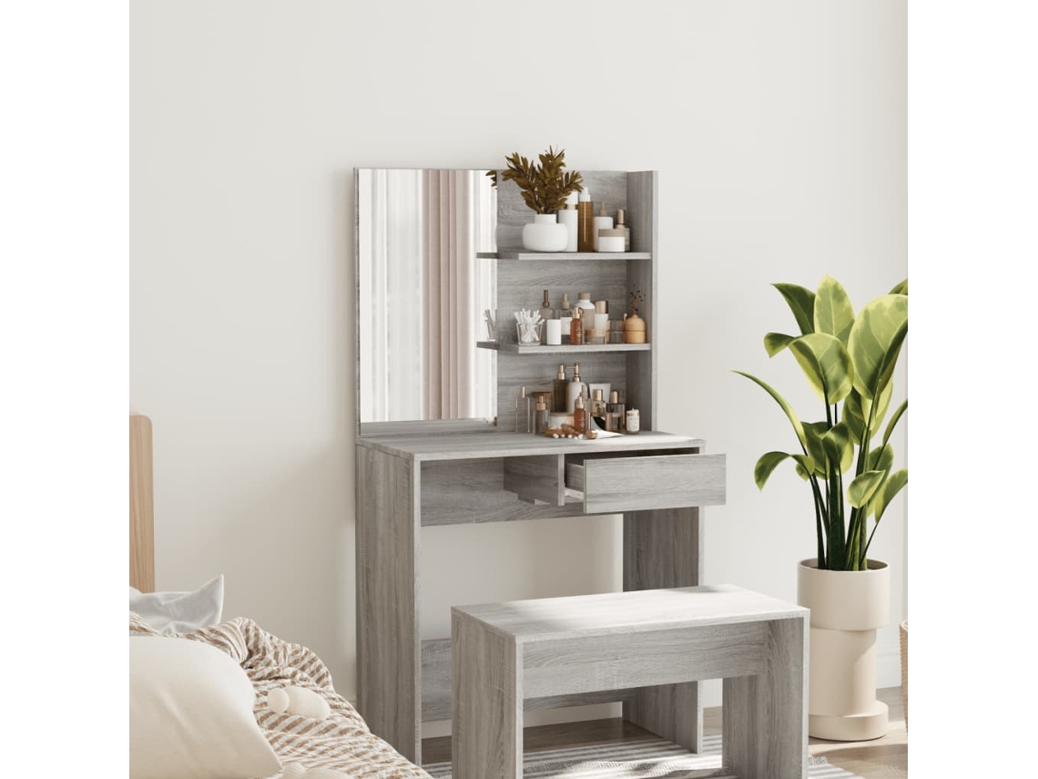 Vidaxl Toucador Com Espelho 74,5x40x141 Cm Cor Sonoma Cinzento