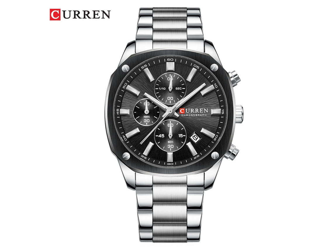 Relógio Masculino Cronógrafo Multifuncional de Seis Ponteiros com Pulseira Quadrada de Aço Relógio de Pulso Elegante MDUG