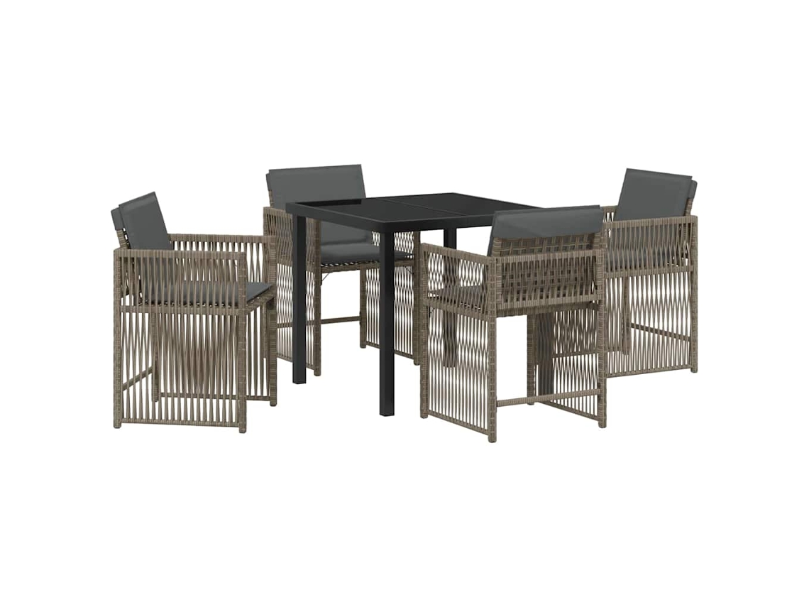 Conjunto de Jantar para Jardim 5 Pcs - Móveis para Jardim para Refeição Cinzeto Vime Pe HARLANV1