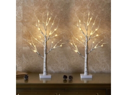 Conjunto de 2 Pequenas Árvores Natal com Galhos Bétula, Iluminadas com 24 Luzes Led Brancas Quentes, Alimentadas por Bateria BRILVIBERA