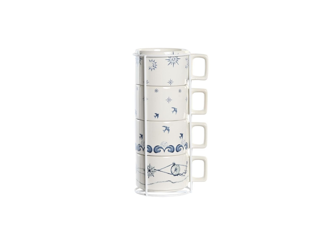 Conjunto de Chávenas de Café Dkd Home Decor Azul Metal Branco 260 Ml 4 Peças Dolomite