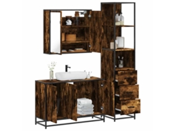 Vidaxl 3 Pcs Conjunto De Móveis Wc Madeira Processada Carvalho Fumado