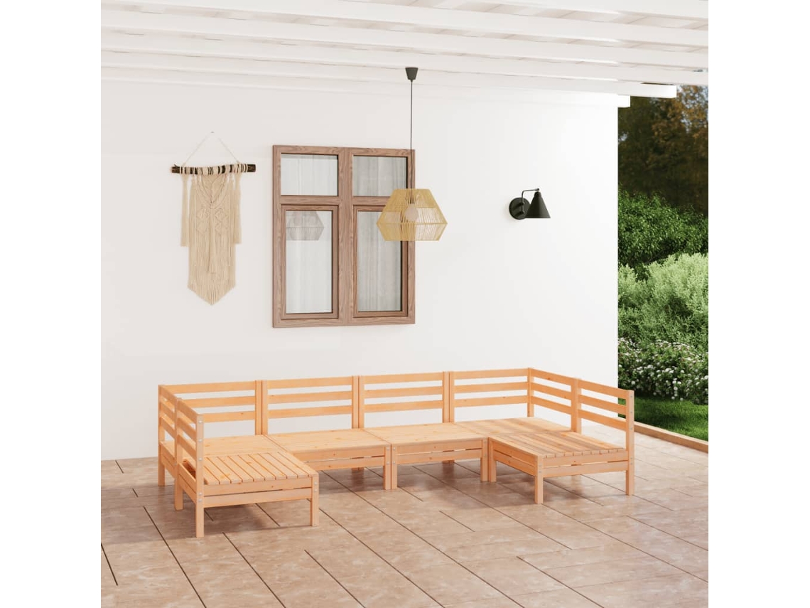 Vidaxl 6 Pcs Conjunto Lounge De Jardim Pinho Maciço