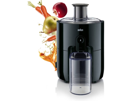 Centrifugadora BRAUN PureEase SJ3100BK Preto (500 W) — 500W; Tecnologia de extração a frio; Tecnologia de extração rápida (200ml de sumo em 15 segundos); Jarro de polpa 1,25L; Jarro de sumo 750ml; Sistema anti-gota; Serve diretamente no copo; Sistema quádruplo de segurança.