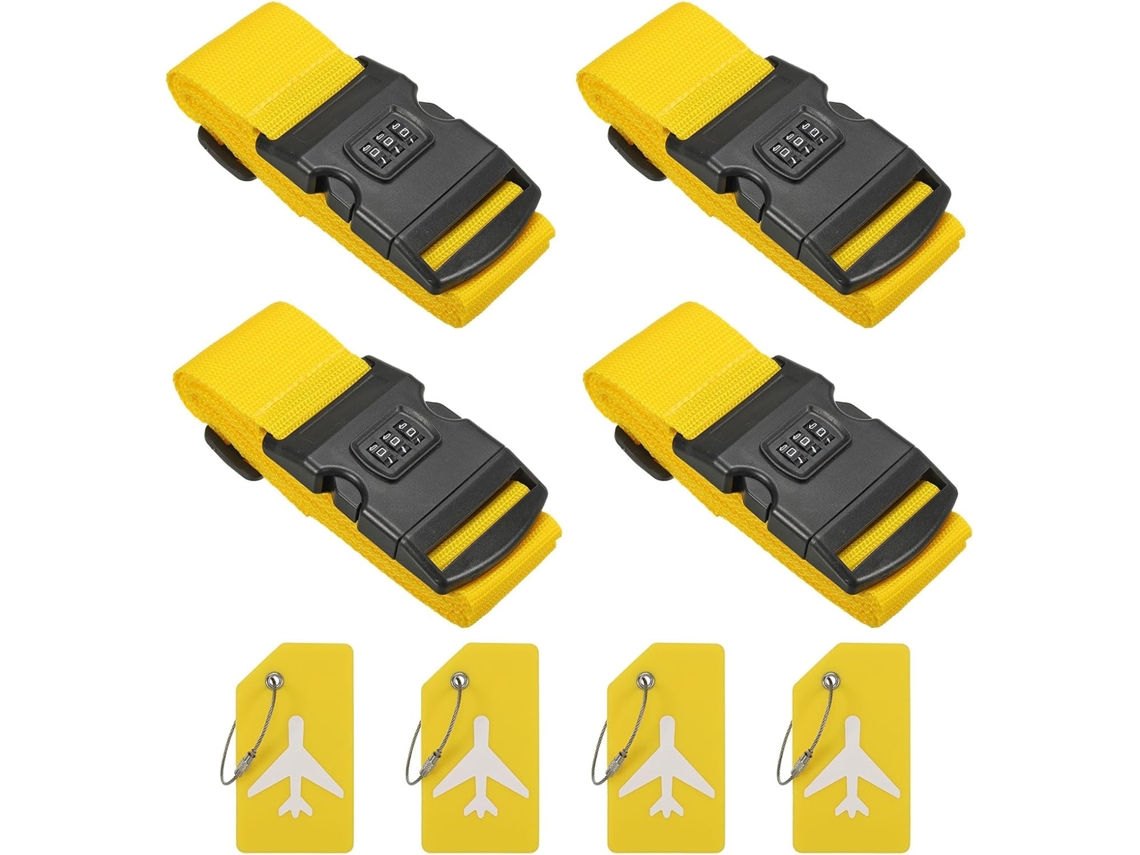 Conjunto De 4 Peças Cintas Ajustáveis Malas Patikil Com Cadeado Combinação, Etiqueta De Bagagem E Fivela, 198cm X