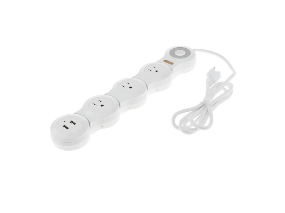 Régua De Tomadas Flexível Com Protetor Contra Surtos, 2 Portas Usb E 4 Tomadas . Olysi Shop (branca)