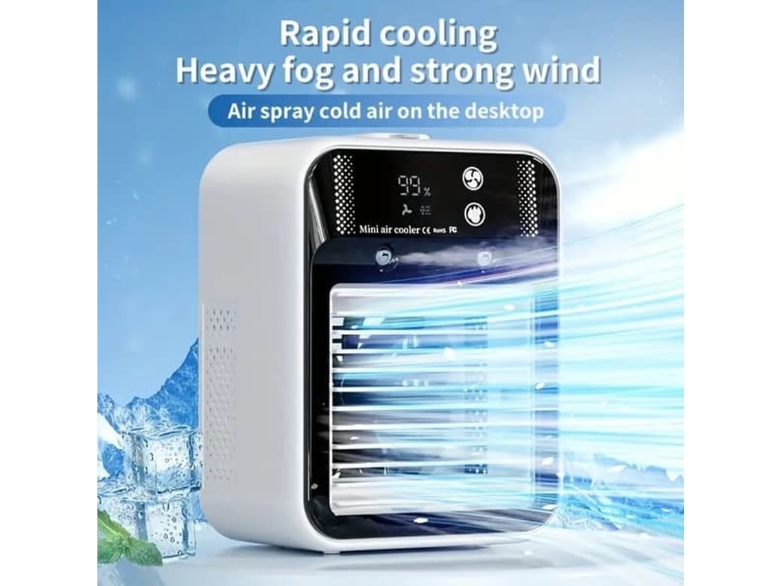 Mini Ventilador De Ar Condicionado Sem Pás, Com Visor Led, Ideal Para Escritórios E Quartos Branco