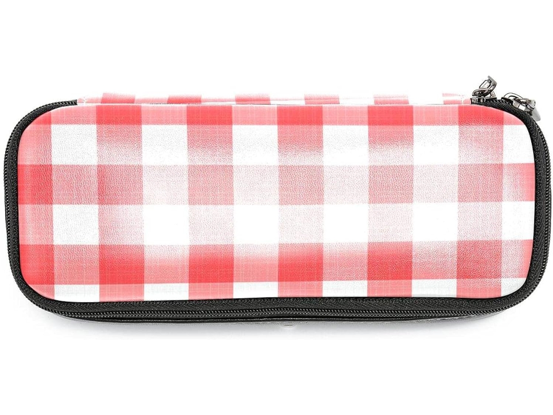Estojo Grande Xadrez Vermelho Lápis, Marcadores, Organizador de Maquiagem, Mochila Escolar, Secretária, Adulto