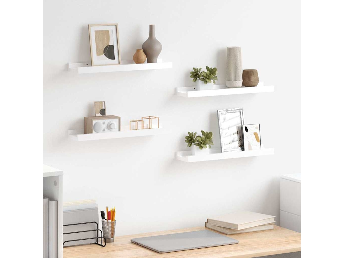 Vidaxl Prateleiras De Parede 4 Pcs 40x9x3 Cm Branco Brilhante