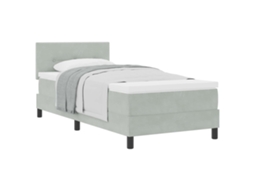 Cama De Solteiro | Camas Para Quarto | Cama Box Com Colchão Cinzento-claro 90 X 190 Cm Veludo