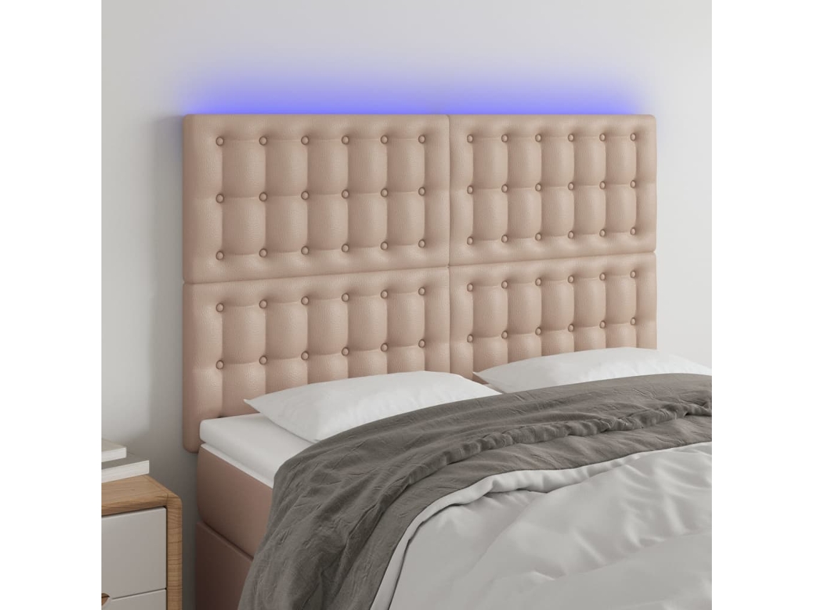 Vidaxl Cabeceira Cama C/ Led Couro Artif. 144x5x118/128 Cm Cappuccino