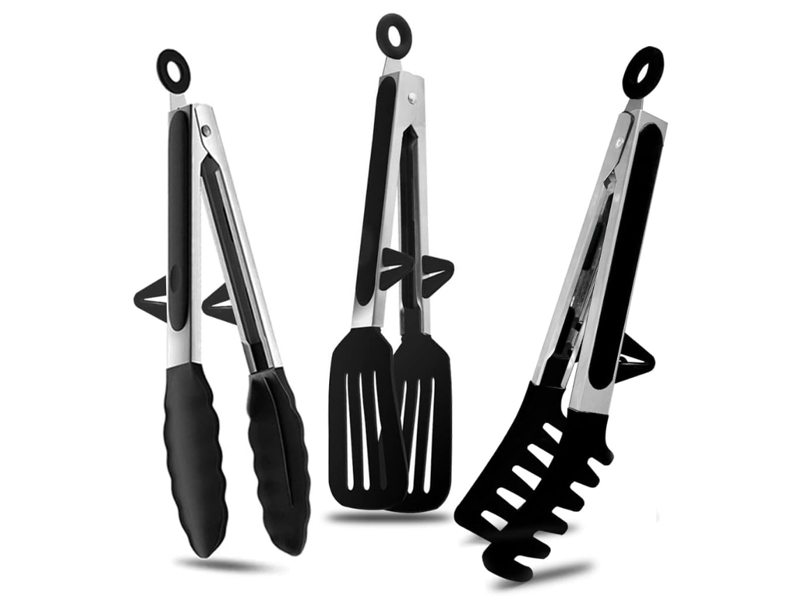 3 Pinças de Cozinha CHRUI 9 Polegadas Silicone (preto)