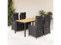 Vidaxl 5 Pcs Conjunto De Jantar P/ Jardim C/ Almofadões Vime Pe Preto