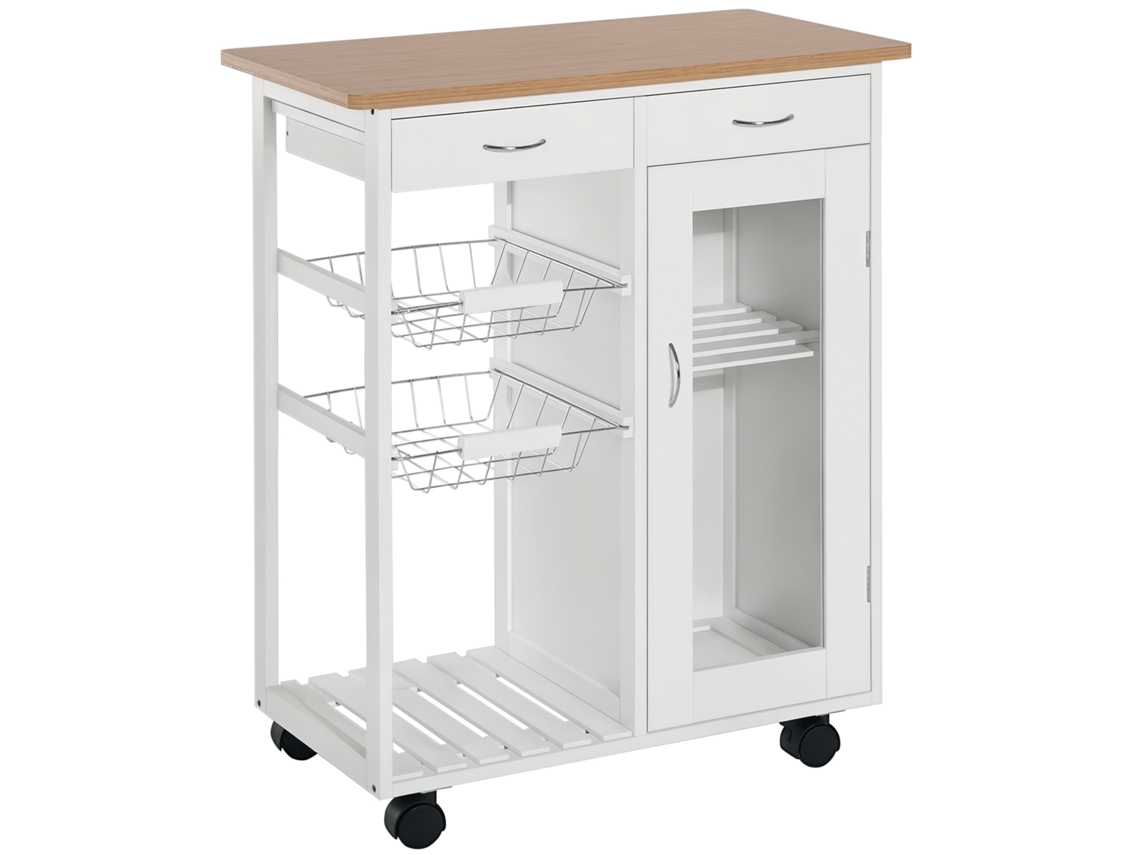 Carrinho de Cozinha Bambu, MDF e Acrílico cor Blanco 70x37x85 cm HOMCOM