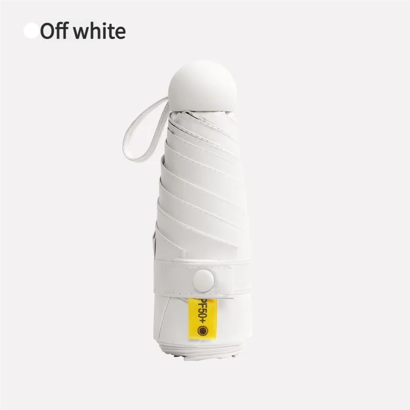 Mini guarda chuva MDUG cápsula, 5 dobras, proteção UV (branco)