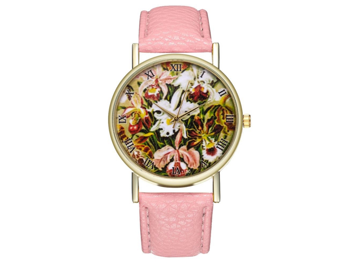 Relógio de Pulso Masculino de Quartzo com Pulseira de Pu Estilo Fashion Rosa