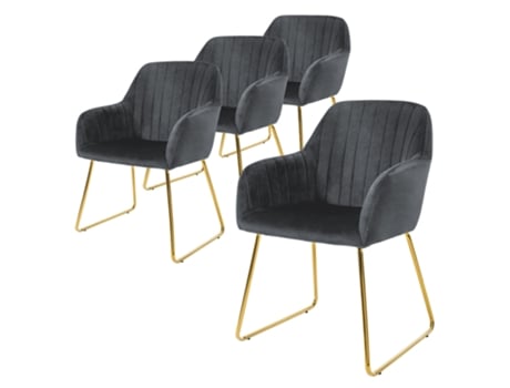 Conjunto de 4 Cadeiras de Jantar de Veludo Cinzento Design Ergonómico Assento Moderno ML-DESIGN 57 x 60 x 82