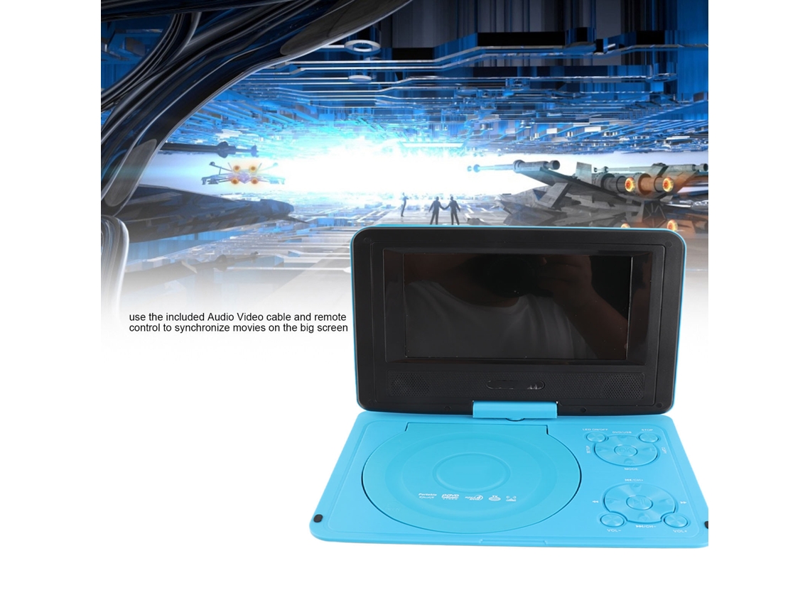 Reprodutor De Dvd Portátil Hd 6.8 Polegadas Multifuncional Reprodutor De Tv Para Carro E Exterior Azul