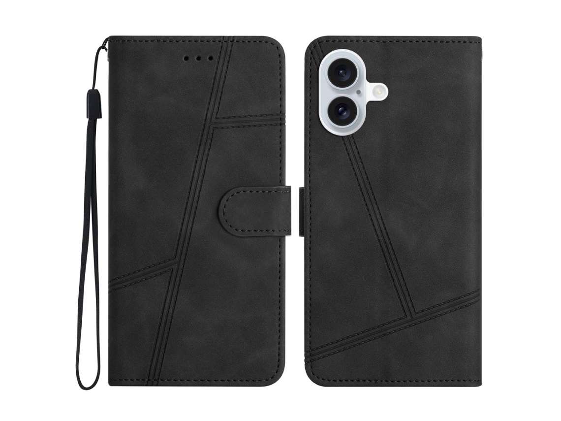 Capa Em Couro Pu, Para Iphone 16 Plus Cor Preto