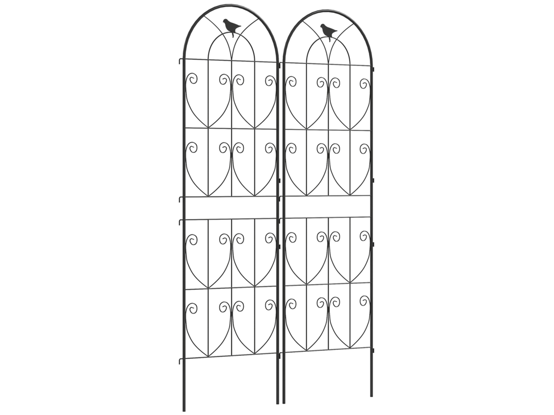 Suporte para Plantas Trepadeiras com Pássaros Conjunto de 2 Treliças de Jardim para Vegetal Videira Flor Metálica 50 X 180 Cm Preto Ge