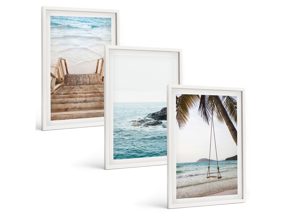 Composição De Quadros Na Parede Escadas, Praia, Balanço No Mar Moldura Branca Fotos Para O Escritório Espelharte (3 Piezas De 40x60 Cm)