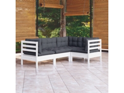 Vidaxl 4 Pcs Conjunto Lounge De Jardim C/ Almofadões Pinho Branco
