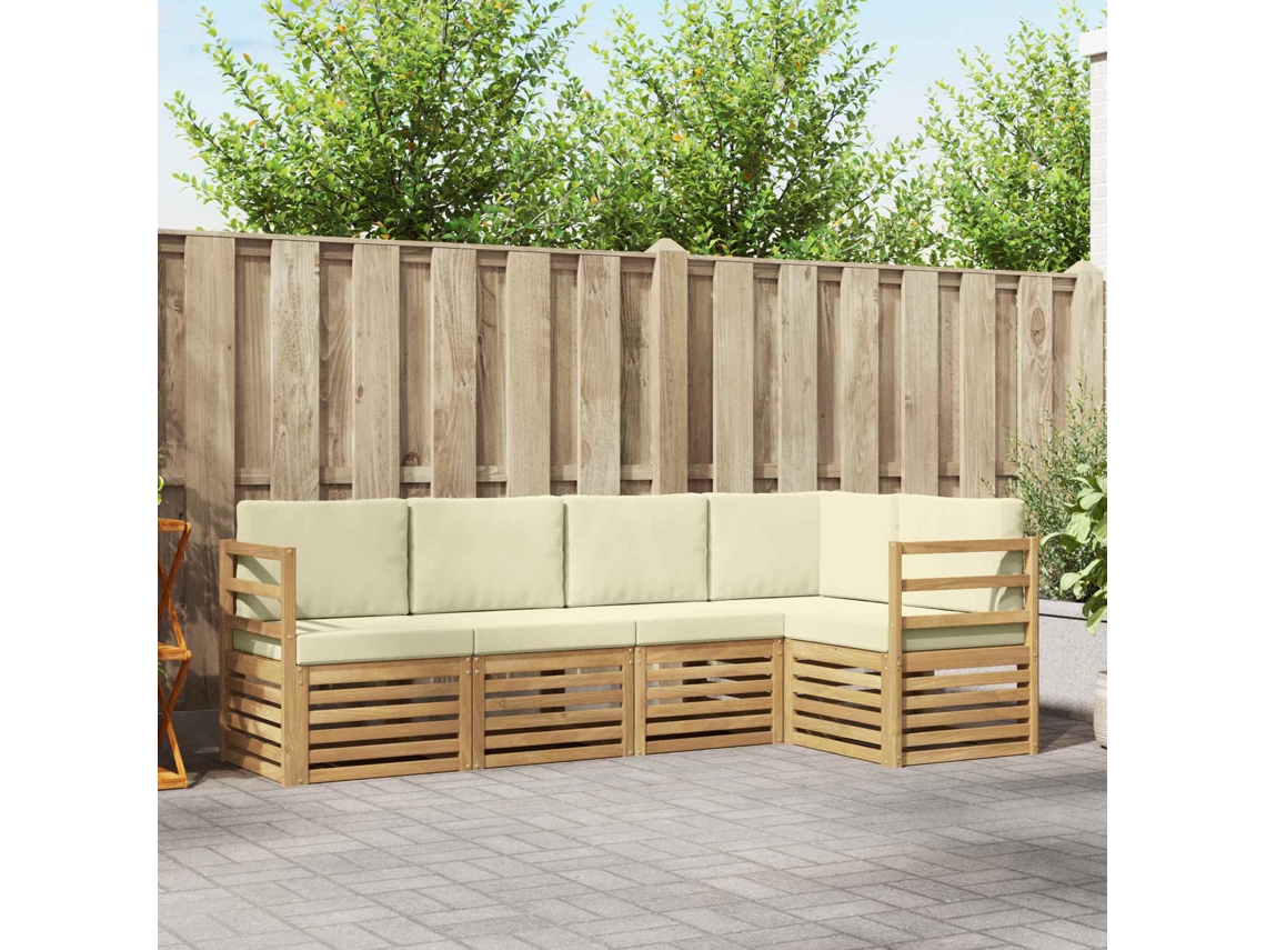 Vidaxl Conjunto De Sofá Sectional Com Almofada 5 Pcs Branco E Creme