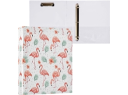 Pasta de 3 Argolas para Tamanho Carta , Linda Redonda com Estampa Flamingo e Prancheta, Ideal (27,9 X 21,6 Cm)