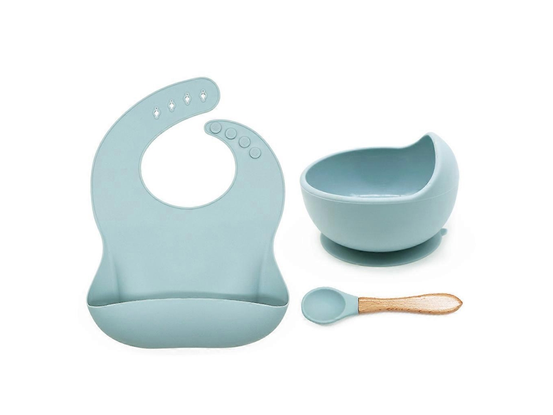 Conjunto De 3 Babadores Para Bebês + Prato Com Ventosa, Tigela, Prato + Colher, À Prova D'água, Silicone De Grau Alimentício, Avental Ajustável Para R